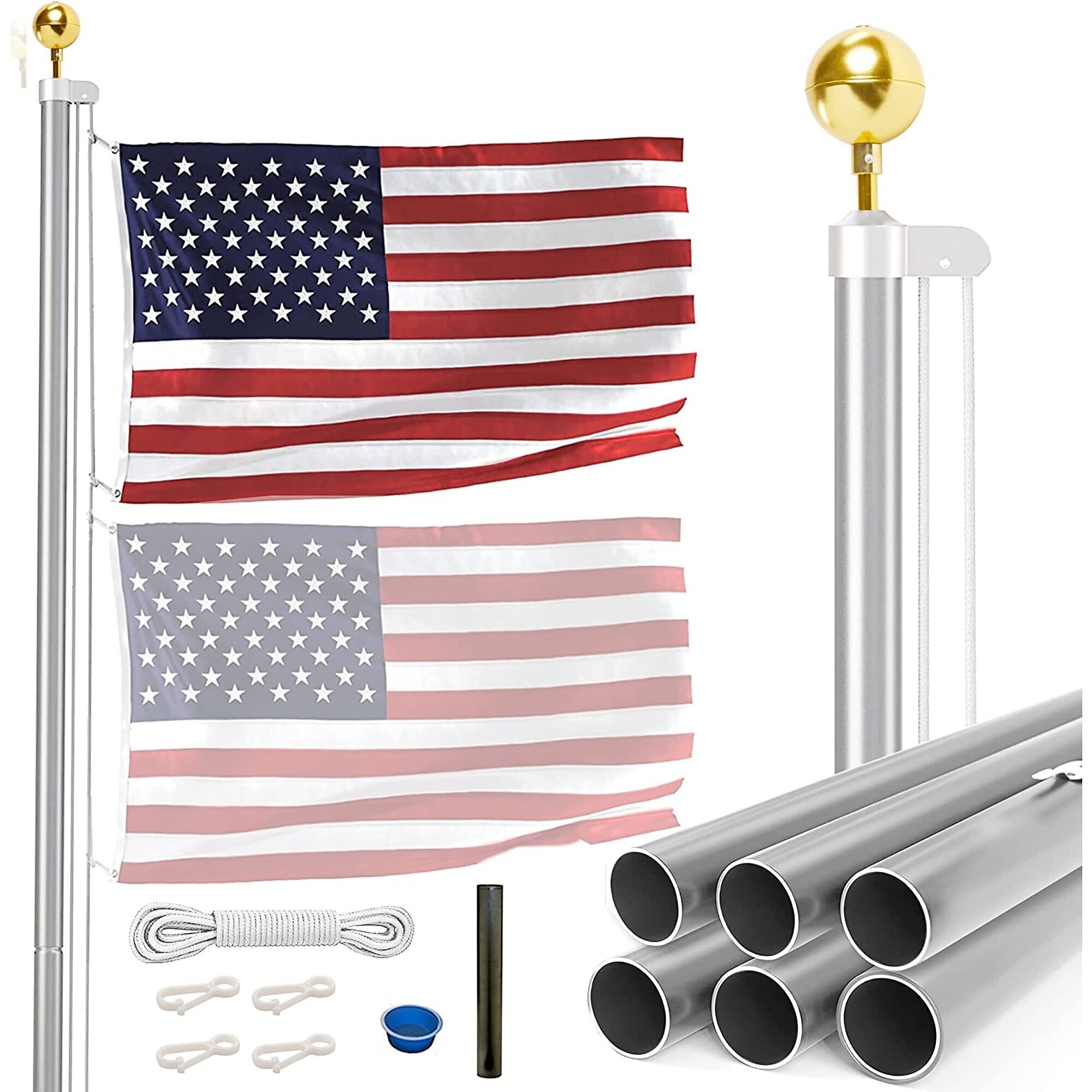 EZ Pole EZPOLE Sectional Flagpole Kit — 25ft., 2.5in. Diameter, 4ft. x 6ft. USA Flag, Model# 25AA